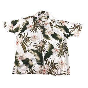 Paradise Bay Mens White Palm Leaf Button Down Rayon Shirt w/ Pocket, USA